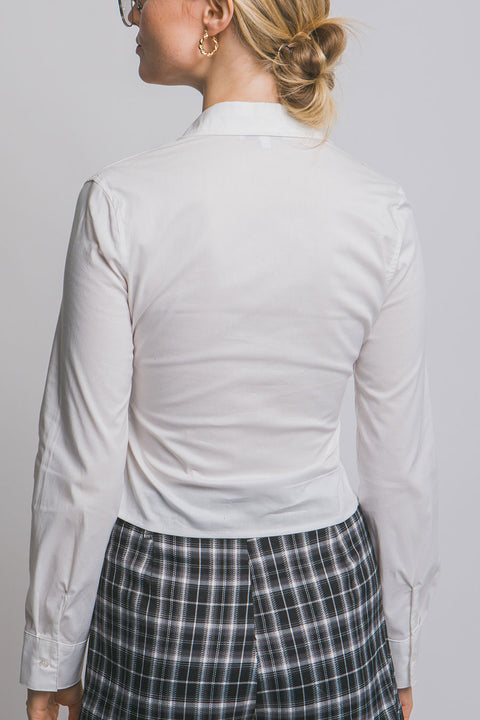 Fitted V-Neck Long Sleeve Button Down Shirt