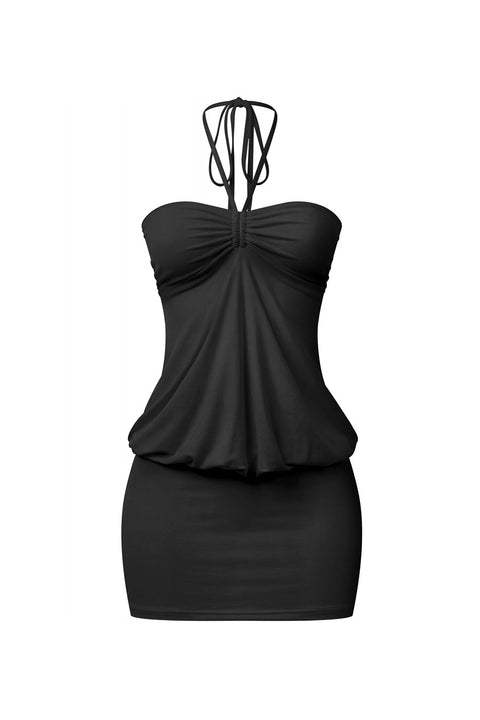 Tresser™ Y2K Halter Tie Bubble Mini Dress with Ruched Chest