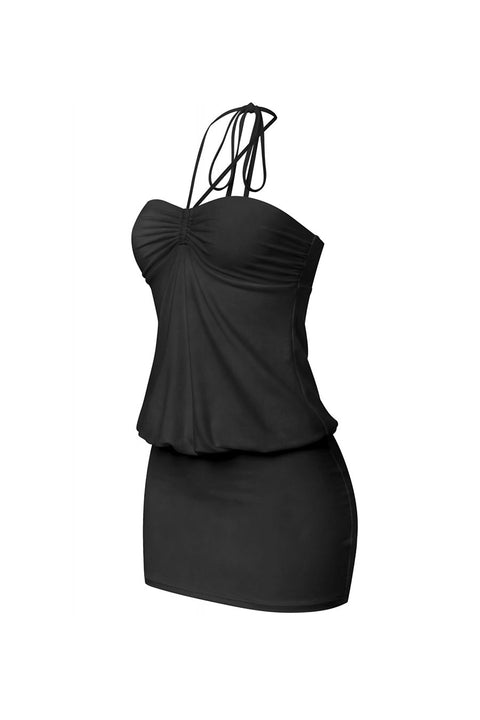Tresser™ Y2K Halter Tie Bubble Mini Dress with Ruched Chest