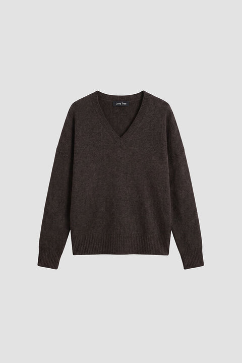Oversized Relaxed Fit V-Neck Drop-Shoulder Sweater