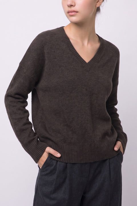 Oversized Relaxed Fit V-Neck Drop-Shoulder Sweater