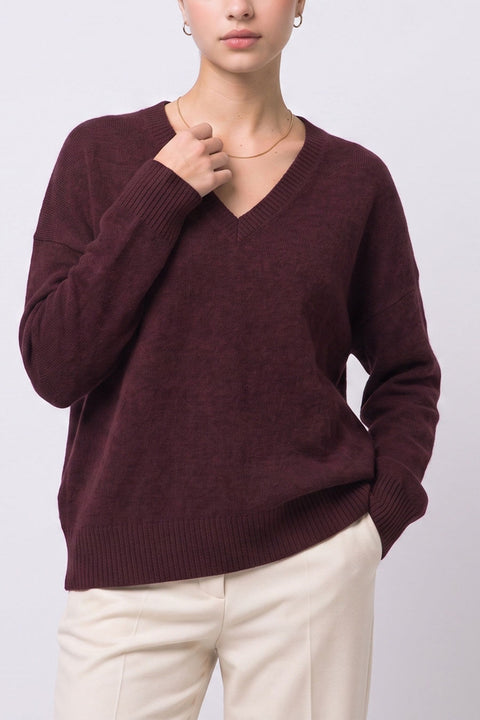 Oversized Relaxed Fit V-Neck Drop-Shoulder Sweater