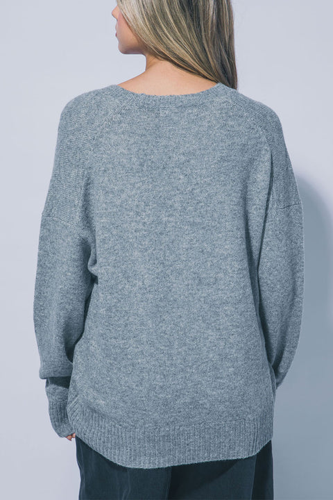 Oversized Relaxed Fit V-Neck Drop-Shoulder Sweater