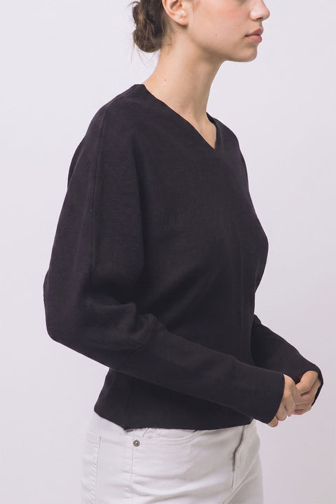 Dolman-Sleeve V-Neck Blouson Sweater