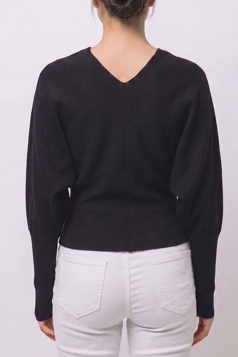 Dolman-Sleeve V-Neck Blouson Sweater