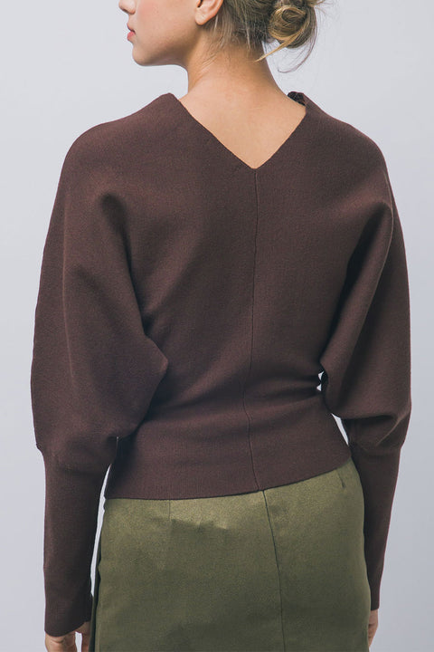 Dolman-Sleeve V-Neck Blouson Sweater