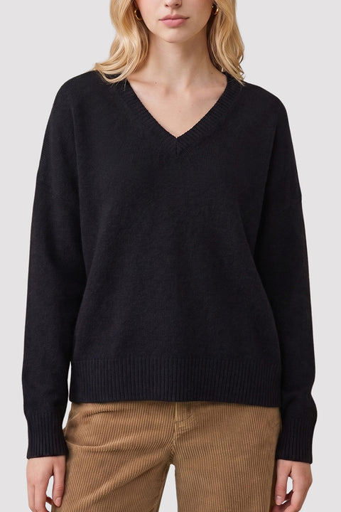 Oversized Relaxed Fit V-Neck Drop-Shoulder Sweater