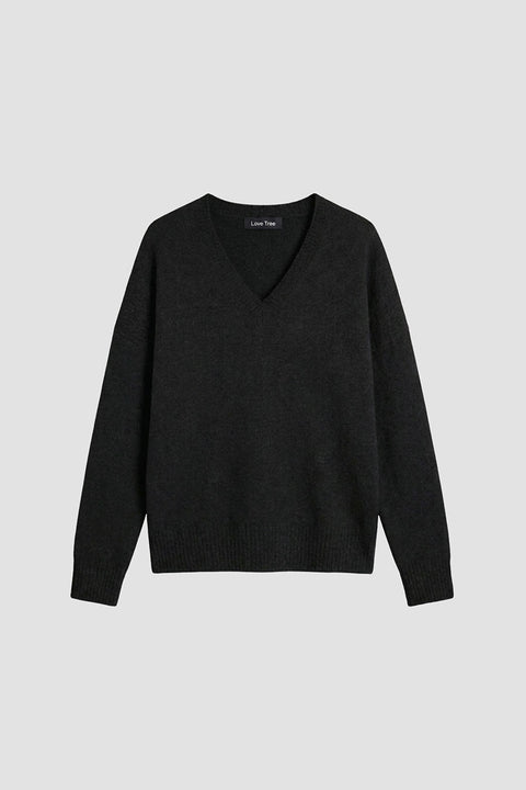Oversized Relaxed Fit V-Neck Drop-Shoulder Sweater