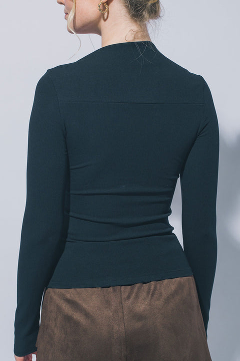 Sleek Square Neck Long Sleeve Fitted Rib Knit Top