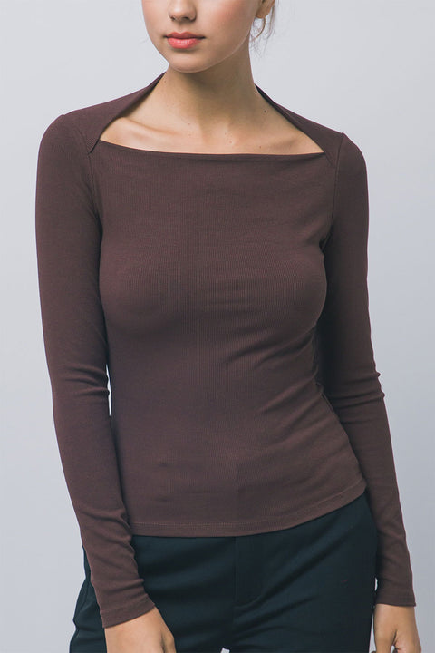 Sleek Square Neck Long Sleeve Fitted Rib Knit Top