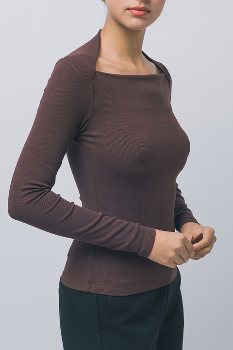 Sleek Square Neck Long Sleeve Fitted Rib Knit Top