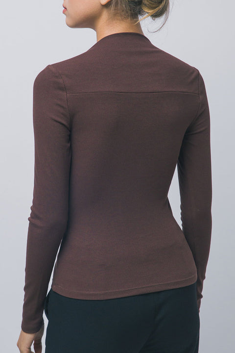 Sleek Square Neck Long Sleeve Fitted Rib Knit Top
