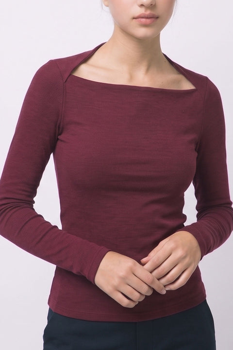 Sleek Square Neck Long Sleeve Fitted Rib Knit Top