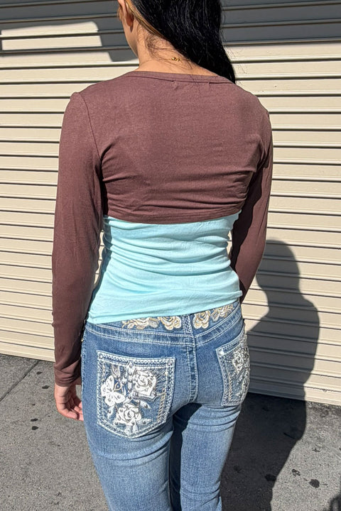 2000s Teal & Brown Combo Floral Cami & Tie-Front Long Sleeve Bolero Top Set