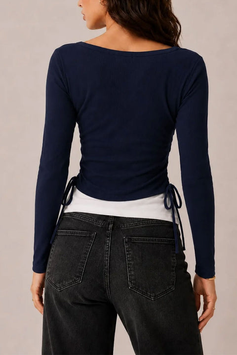 2000s Square Neck Faux Layered With Lace Long Sleeve Top