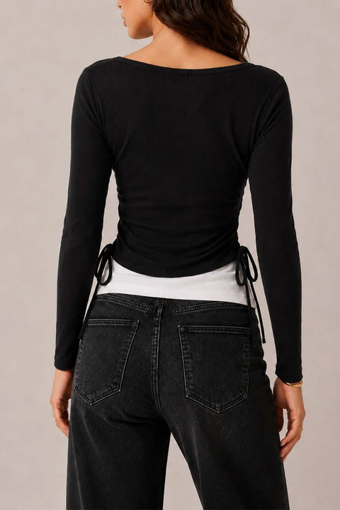 2000s Square Neck Faux Layered With Lace Long Sleeve Top