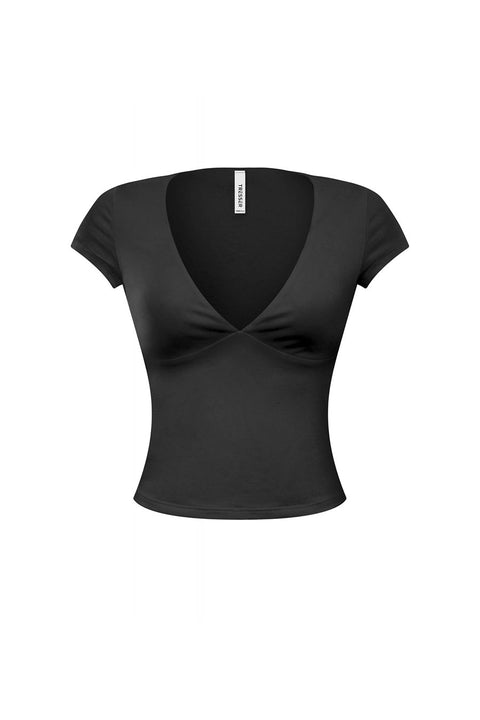 Tresser™ Short Sleeve Plunging V-Neck Top (Double-Layer)