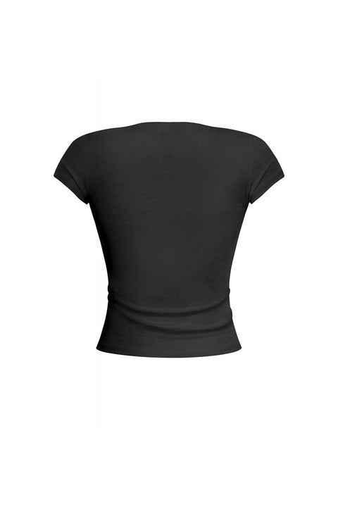 Tresser™ Short Sleeve Plunging V-Neck Top (Double-Layer)