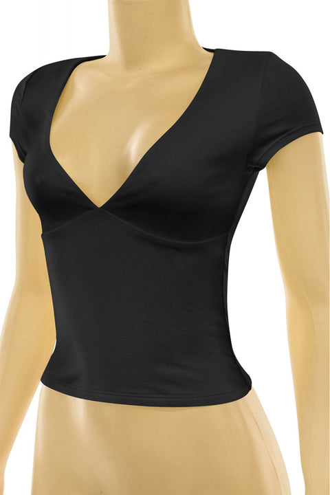 Tresser™ Short Sleeve Plunging V-Neck Top (Double-Layer)