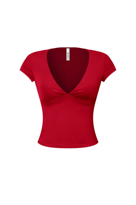 Tresser™ Short Sleeve Plunging V-Neck Top (Double-Layer)
