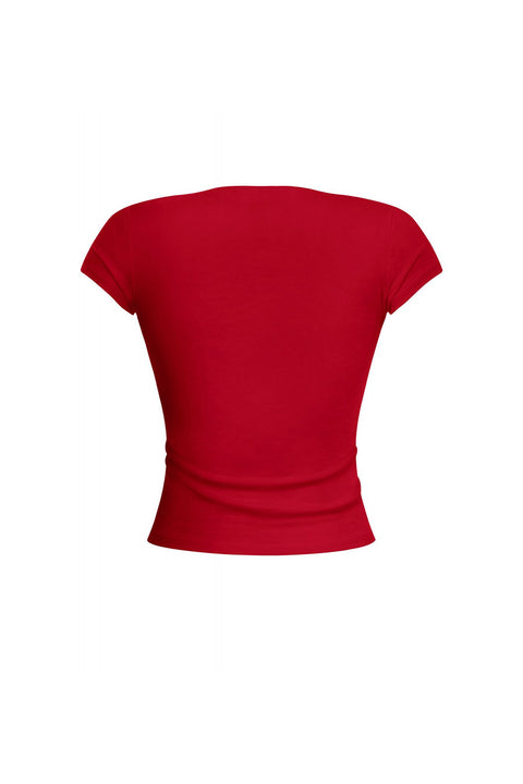 Tresser™ Short Sleeve Plunging V-Neck Top (Double-Layer)