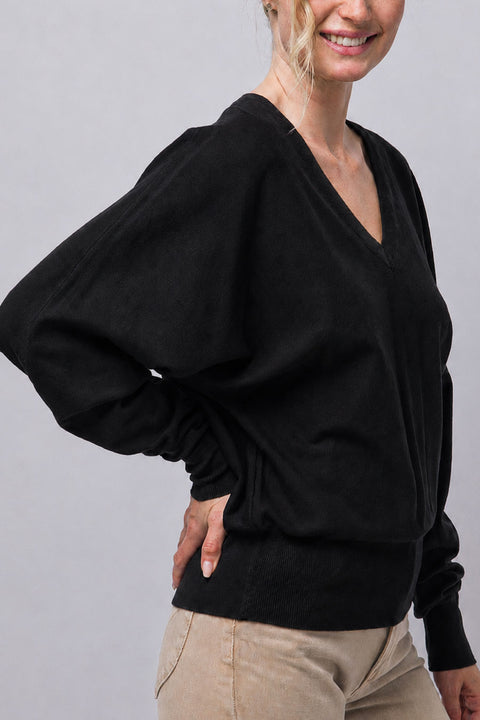 Relaxed V-Neck Dolman Sweater