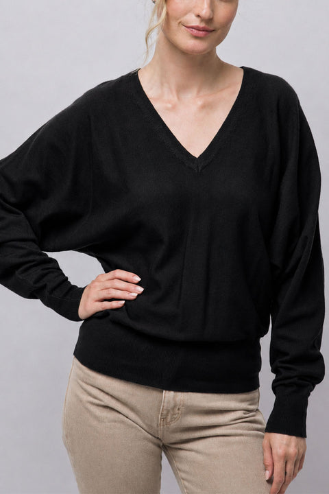 Relaxed V-Neck Dolman Sweater