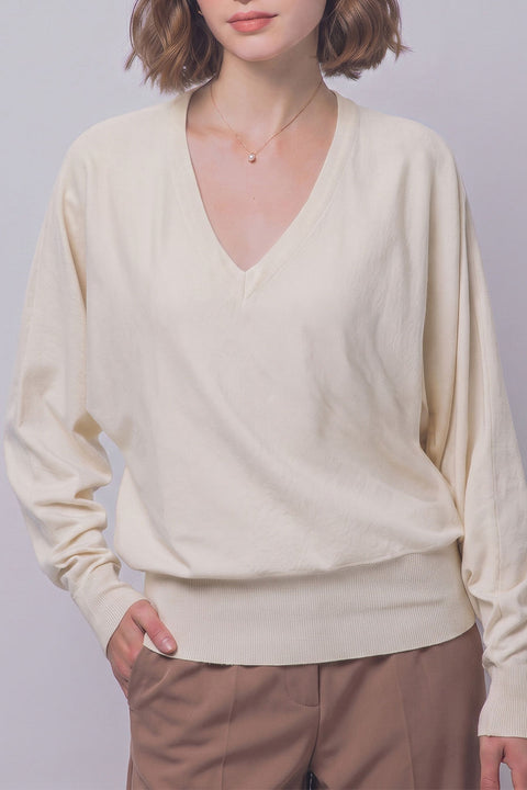 Relaxed V-Neck Dolman Sweater