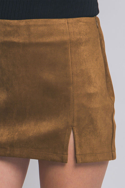 Suede Side Slit Mini Skort With Built-In Shorts