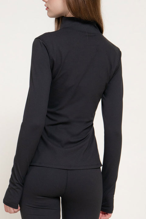Basic Long Sleeve Thumb Holes Activewear Zip-Up Body-Sculpting Jacket