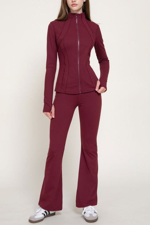 Basic Long Sleeve Thumb Holes Activewear Zip-Up Body-Sculpting Jacket