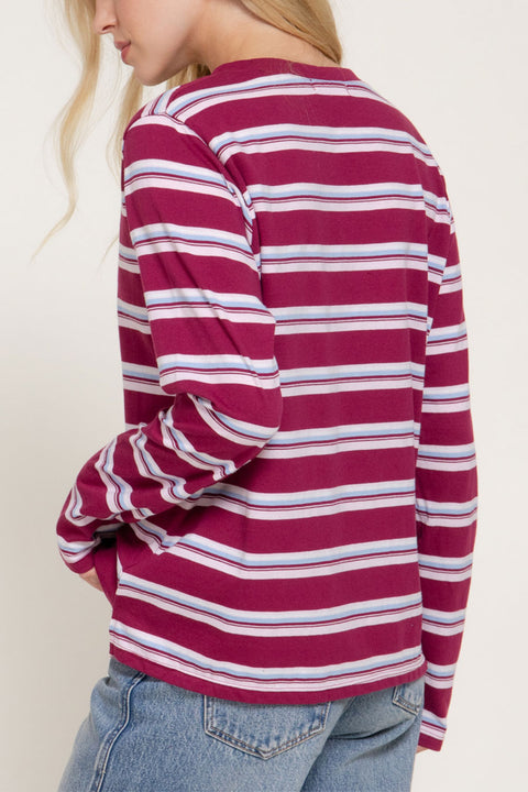 Long Sleeve Multi Striped Cotton Knit T-Shirt