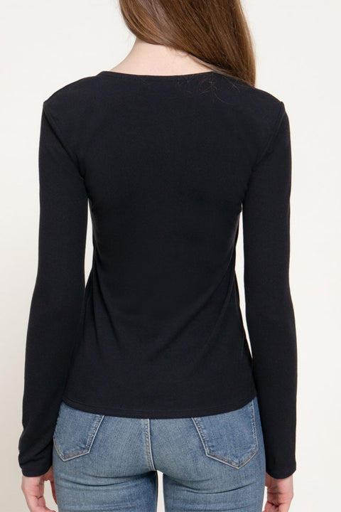 Basic Long Sleeve Round Neck 1X1 Rib Figure-Hugging Knit Top