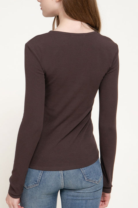 Basic Long Sleeve Round Neck 1X1 Rib Figure-Hugging Knit Top