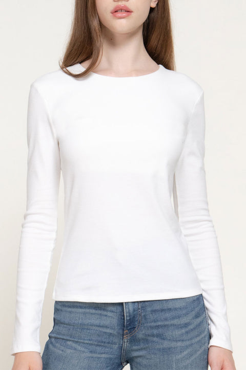 Basic Long Sleeve Round Neck 1X1 Rib Figure-Hugging Knit Top