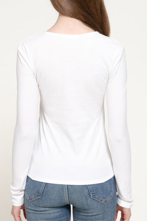 Basic Long Sleeve Round Neck 1X1 Rib Figure-Hugging Knit Top