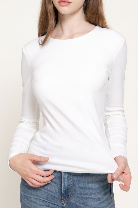 Basic Long Sleeve Round Neck 1X1 Rib Figure-Hugging Knit Top