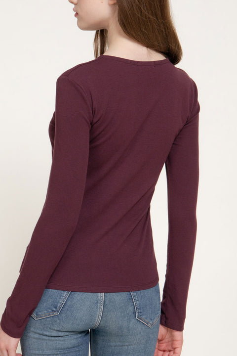 Basic Long Sleeve Round Neck 1X1 Rib Figure-Hugging Knit Top