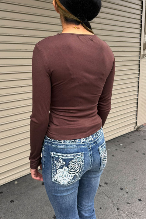2000s Soft Romantic Floral Embroidered Ruched Long Sleeve Top