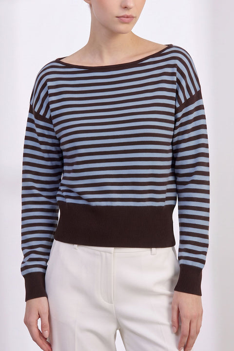 Retro-Inspired Striped Boat Neck Off-The-Shoulder Sweater Top