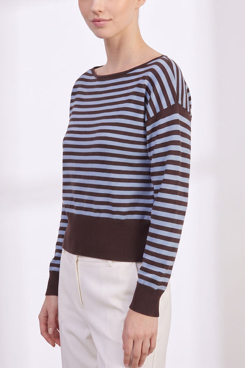 Retro-Inspired Striped Boat Neck Off-The-Shoulder Sweater Top