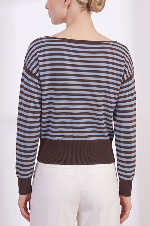 Retro-Inspired Striped Boat Neck Off-The-Shoulder Sweater Top