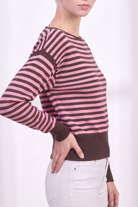 Retro-Inspired Striped Boat Neck Off-The-Shoulder Sweater Top