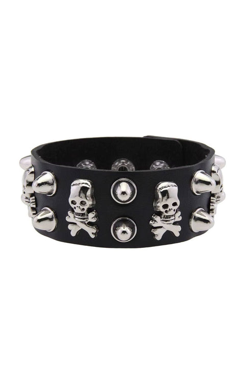 Gothic Skeleton Studded PU Leather Bracelets with Adjustable Snap Buttons