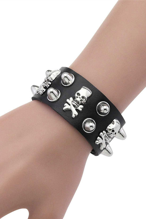 Gothic Skeleton Studded PU Leather Bracelets with Adjustable Snap Buttons