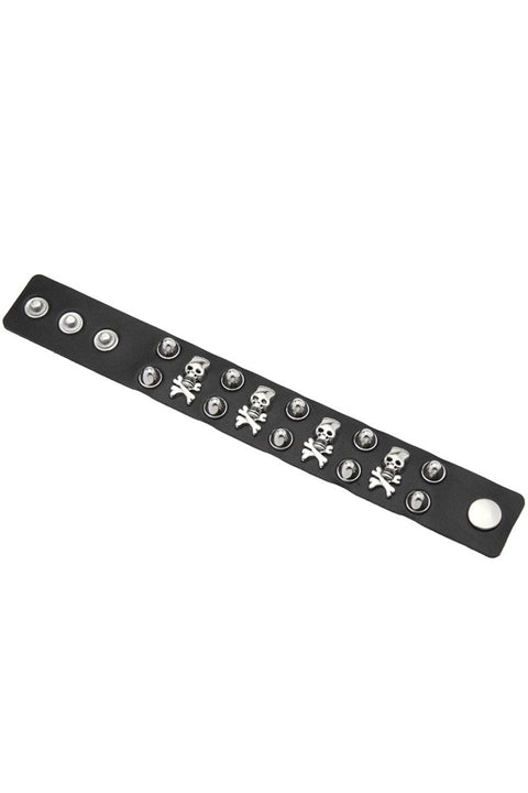 Gothic Skeleton Studded PU Leather Bracelets with Adjustable Snap Buttons