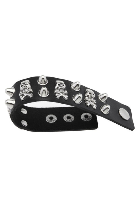Gothic Skeleton Studded PU Leather Bracelets with Adjustable Snap Buttons