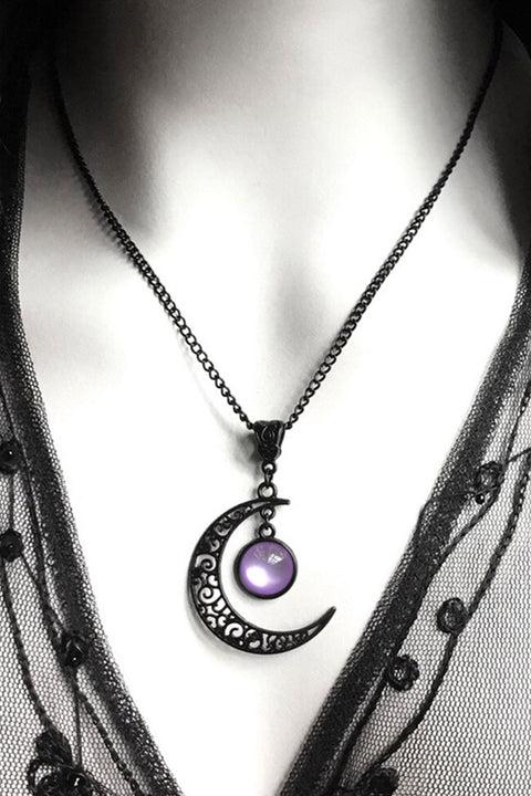 2000s Gothic Twilight Moon Pendant Black Chain Necklace