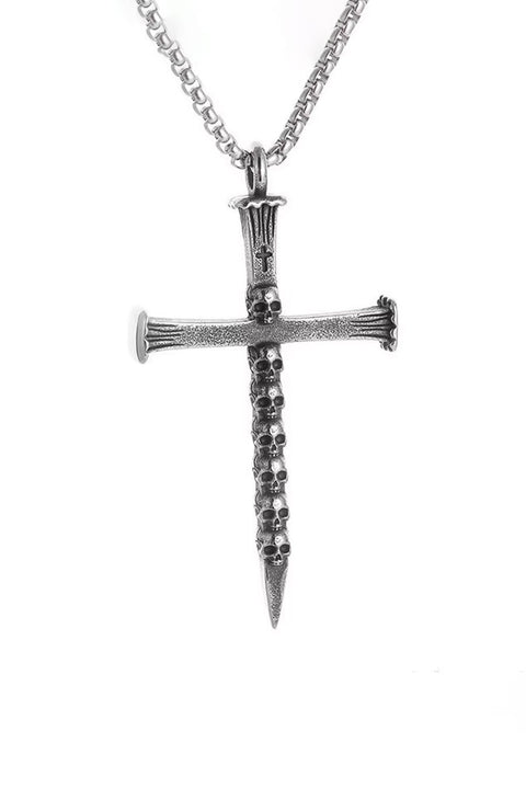 Y2K 2000s Gothic Rhinestone Skull Cross Pendant Necklace