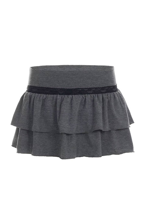 Y2K Gothic Lace Trim Tiered Ruffle Mini Skirt